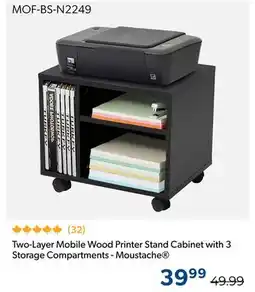 123Ink Two-Layer Mobile Wood Printer Stand Cabinet with 3 Storage Compartments - Moustache offer