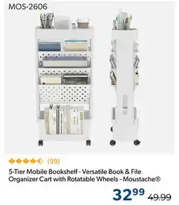 123Ink 5-Tier Mobile Bookshelf-Versatile Book & File Organizer Cart with Rotatable Wheels -Moustache offer