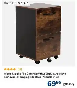 123Ink Wood Mobile File Cabinet with 2 Big Drawers and Removable Hanging File Rack - Moustache offer