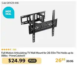 Shopper+ Full Motion Articulating TV Wall Mount for 26-55in TVs Holds up to 88lbs - PrimeCables offer