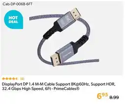 Shopper+ DisplayPort DP 1.4 M-M Cable Support 8K@60Hz, Support HDR, 32.4 Gbps High Speed, 6Ft - PrimeCables offer