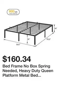 Bed Bath & Beyond Bed Frame No Box Spring Needed, Heavy Duty Queen Platform Metal Bed Frame with Metal Slats offer