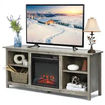 Best Buy Gymax 58'' 2-Tier Fireplace TV Stand W/18'' Electric Fireplace up to 65'' Grey offer