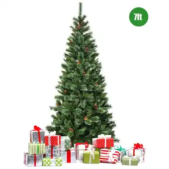 Best Buy Gymax 7Ft Christmas Tree Artificial Hinged Tree w/ Pine Cones Metal Stand offer