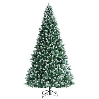 Best Buy Costway 9ft Snow Flocked Hinged Christmas Tree w/ 2028 Branch Tips & Pine Cones offer
