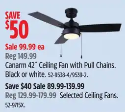 Canadian Tire Canarm 42" Ceiling Fan with Pull Chains black or white offer