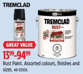 Canadian Tire Tremclad rust paint. assorted colours, finishes and sizes offer