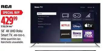 Canadian Tire RCA 58" 4K UHD Roku Smart TV offer