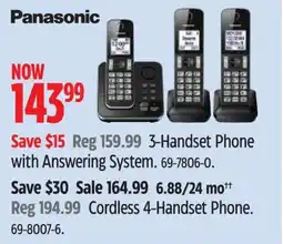 Canadian Tire Panasonic 3-Handset Phone with Answering system offer