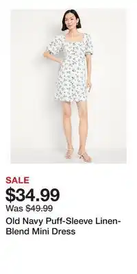 Old Navy Old Navy Puff-Sleeve Linen-Blend Mini Dress offer