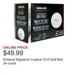 Costco Kirkland Signature 3-piece V3.0 Golf Ball, 24-count offer