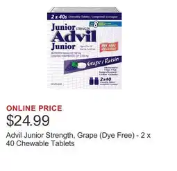 Costco Advil Junior Strength, Grape (Dye Free) - 2 x 40 Chewable Tablets offer