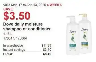 Costco Dove daily moisture shampoo or conditioner offer