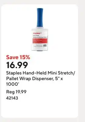 Staples Staples Hand-Held Mini Stretch/Pallet Wrap Dispenser, 5 x 1000' offer