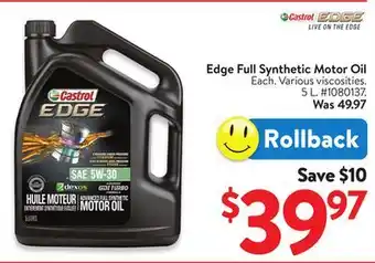 Walmart Edge Full Synthetic Motor Oil offer