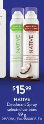 Loblaws NATIVE DEODORANT SPRAY, 99G offer