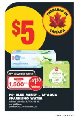 No Frills PC BLUE MENU OR M'AQUA SPARKLING WATER, 6/12x355 ML offer