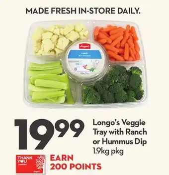 Longo's Veggie Tray with Ranch or Hummus Dip offer
