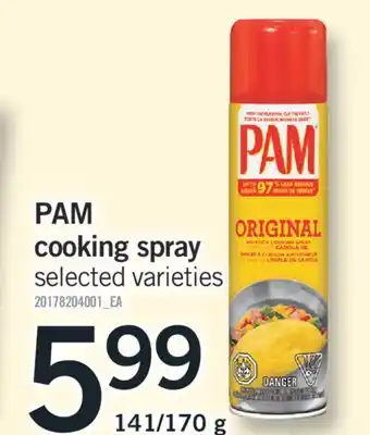 Fortinos PAM COOKING SPRAY, 141/170 G offer