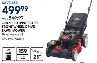 RONA 3-IN-1 SELF-PROPELLED FRONT WHEEL DRIVE LAWN MOWER offer