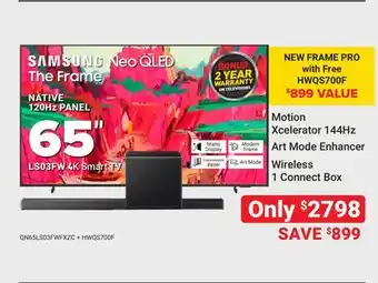 Visions Electronics Samsung 65 4K LS03F Frame TV + Samsung QS Series 3.1.2 Ch ConvertibleFit Soundbar offer