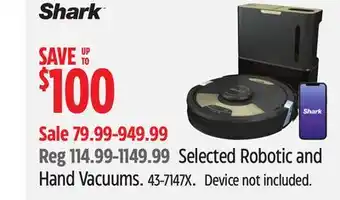 Canadian Tire Shark Selected Robotic and Hand Vacuums offer