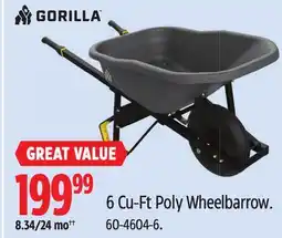 Canadian Tire Gorilla 6 Cu-Ft Poly Wheelbarrow offer