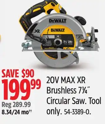 Canadian Tire DEWALT 20V MAX XR Brushless 71⁄4˝ Circular Saw offer