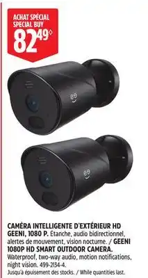 Canadian Tire GEENI 1080P HD SMART OUTDOOR CAMERA offer