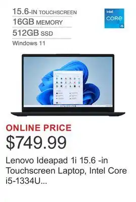 Costco Lenovo Ideapad 1i 15.6 -in Touchscreen Laptop, Intel Core i5-1334U - 16GB RAM, 512GB SSD offer