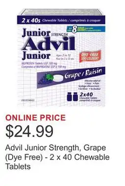Costco Advil Junior Strength, Grape (Dye Free) - 2 x 40 Chewable Tablets offer