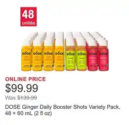 Costco DOSE Ginger Daily Booster Shots Variety Pack, 48 × 60 mL (2 fl oz) offer