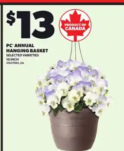 Loblaws PC ANNUAL HANGING BASKET, 10 INCH offer
