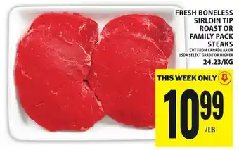 Food Basics FRESH BONELESS SIRLOIN TIP ROAST OR FAMILY PACK STEAKS offer