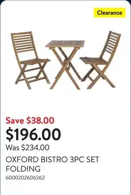 Walmart OXFORD BISTRO 3PC SET FOLDING offer