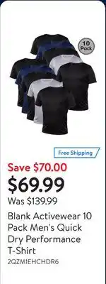 Walmart Blank Activewear 10 Pack Men's Quick Dry Performance T-Shirt offer