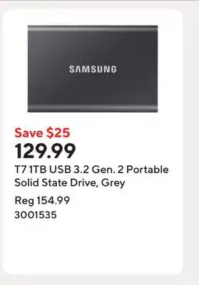 Staples T7 1TB USB 3.2 Gen. 2 Portable Solid State Drive, Grey offer