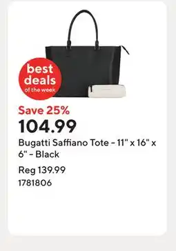 Staples Bugatti Saffiano Tote - 11 x 16 x 6 - Black offer