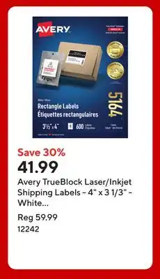 Staples Avery TrueBlock Laser/Inkjet Shipping Labels - 4 x 3 1/3 - White - 600 Pack (5164) offer