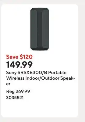Staples Sony SRSXE300/B Portable Wireless Indoor/Outdoor Speaker offer