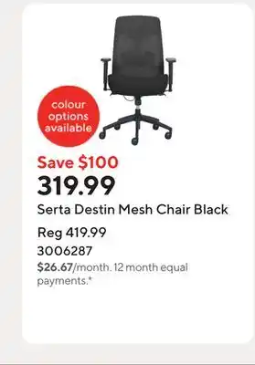 Staples Serta Destin Mesh Chair Black offer