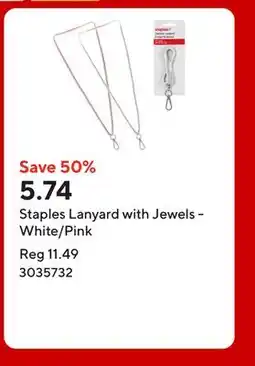 Staples Staples Lanyard with Jewels - White/Pink offer