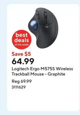Staples Logitech Ergo M575S Wireless Trackball Mouse - Graphite offer