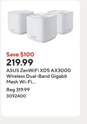 Staples ASUS ZenWiFi XD5 AX3000 Wireless Dual-Band Gigabit Mesh Wi-Fi System - White - 3 Pack offer