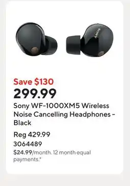 Staples Sony WF-1000XM5 Wireless Noise Cancelling Headphones - Black offer