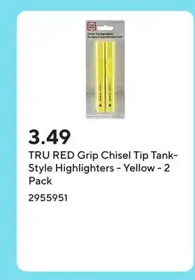 Staples TRU RED Grip Chisel Tip Tank-Style Highlighters - Yellow - 2 Pack offer