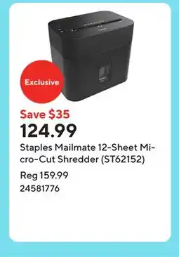 Staples Staples Mailmate 12-Sheet Micro-Cut Shredder (ST62152) offer