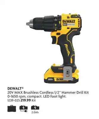 Home Hardware 20V MAX Brushless Cordless 1/2 Hammer Drill Kit offer