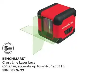 Home Hardware Cross Line Laser Level 65' range, accurate up to +/-1/8 at 33 ft offer
