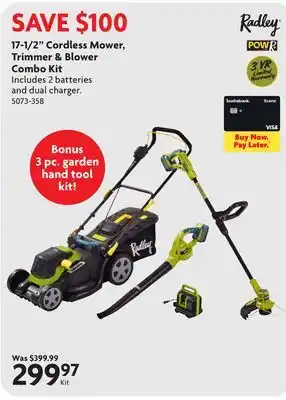 Home Hardware 17-1/2 Cordless Lawn Mower, Trimmer & Blower Combo Kit offer